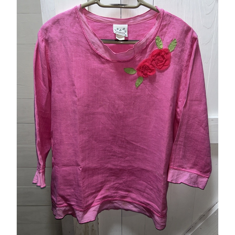 Vintage Donna Pre-Shrunk 100% Linen Top Women's Size S Pink Made in USA